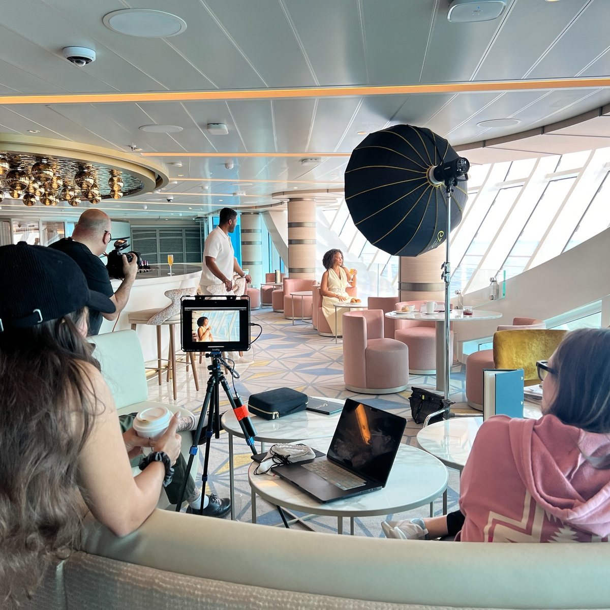 Behind the scenes of a photo shoot in a Sun Princess lounge