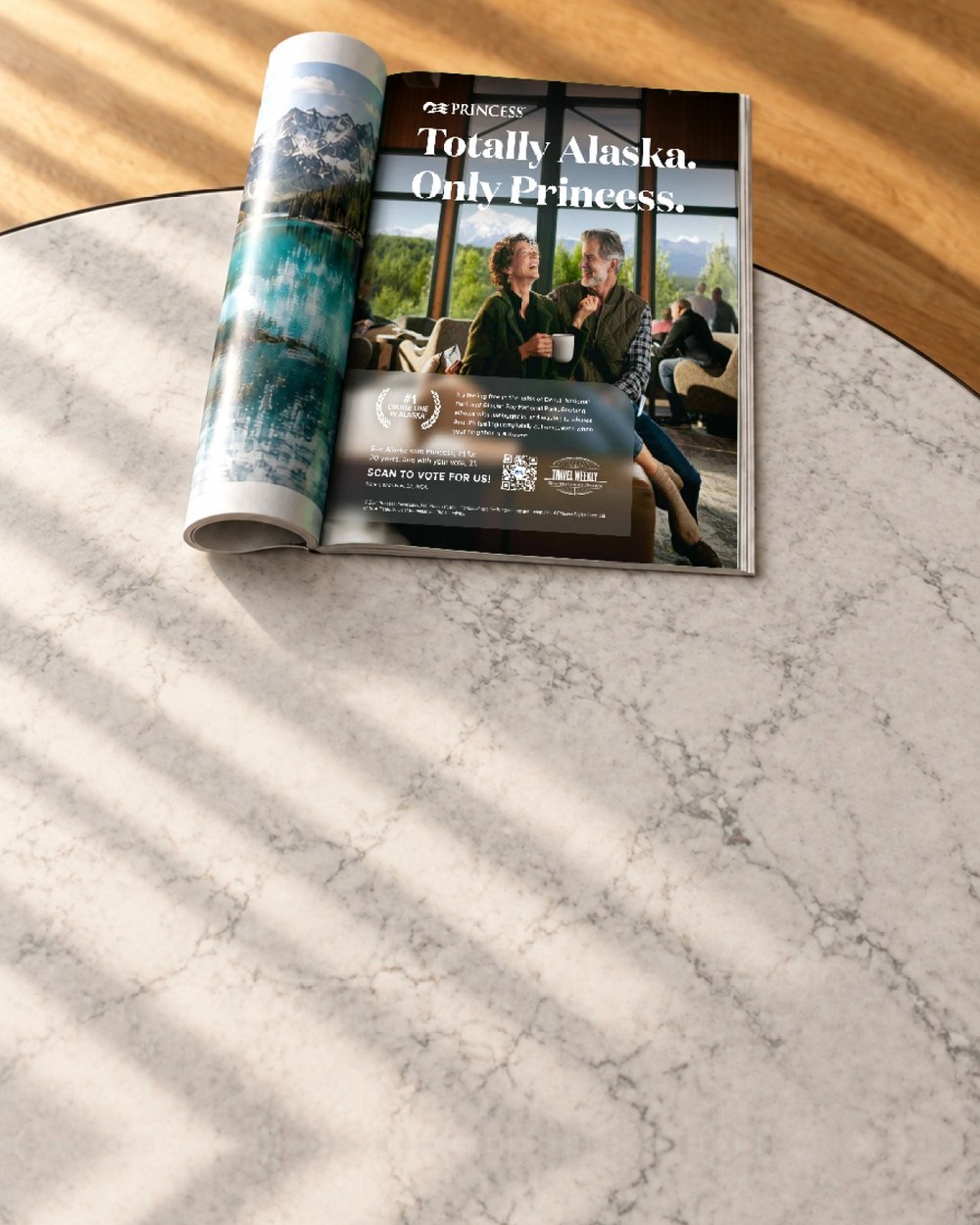 Princess Totally Alaska ad in a Travel Weekly magazine spread